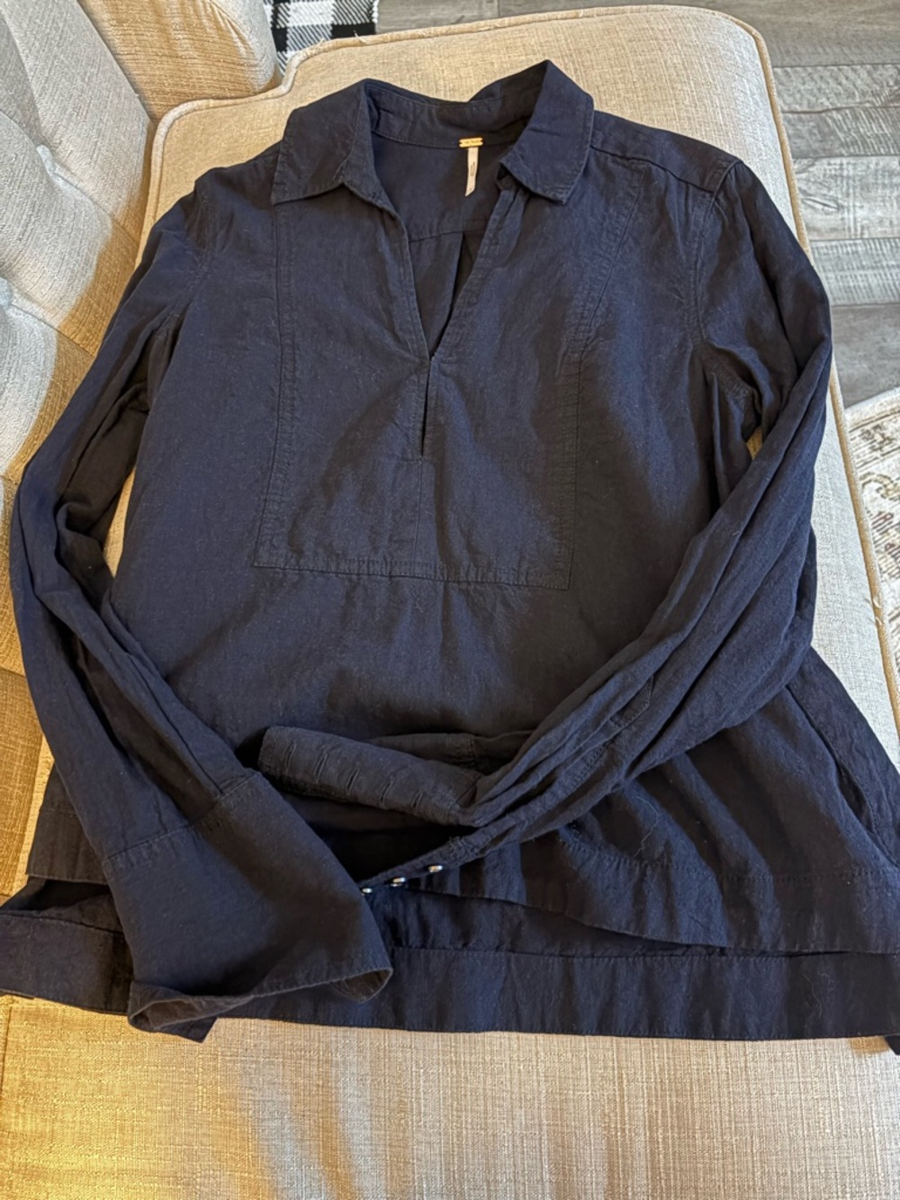 Free People Navy Split-V Collared Tunic